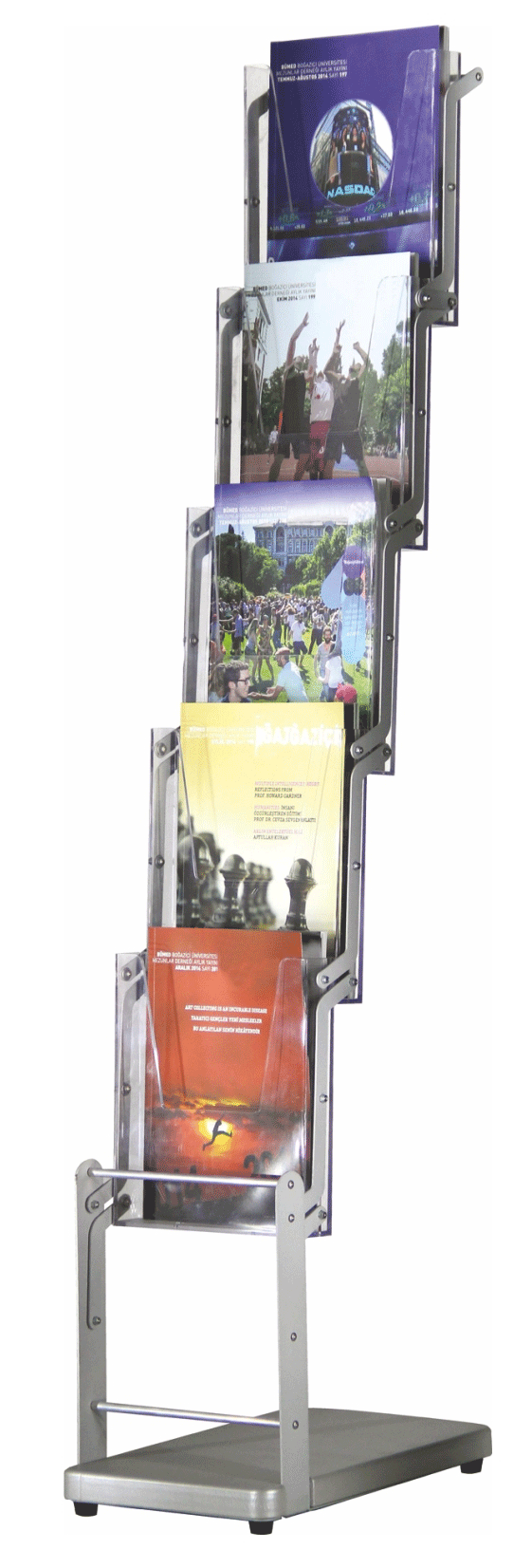 Porte brochure sur pied en forme de zig zag pour présnetation des documents